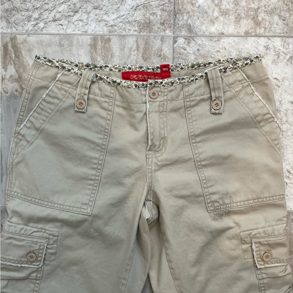 Fishbone Tan Capri Cargo‎ Pants with Floral Detail